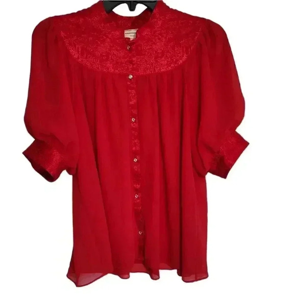 Anthropologie Moulinette Soeurs red sheer button blouse sz 6 - Picture 1 of 8